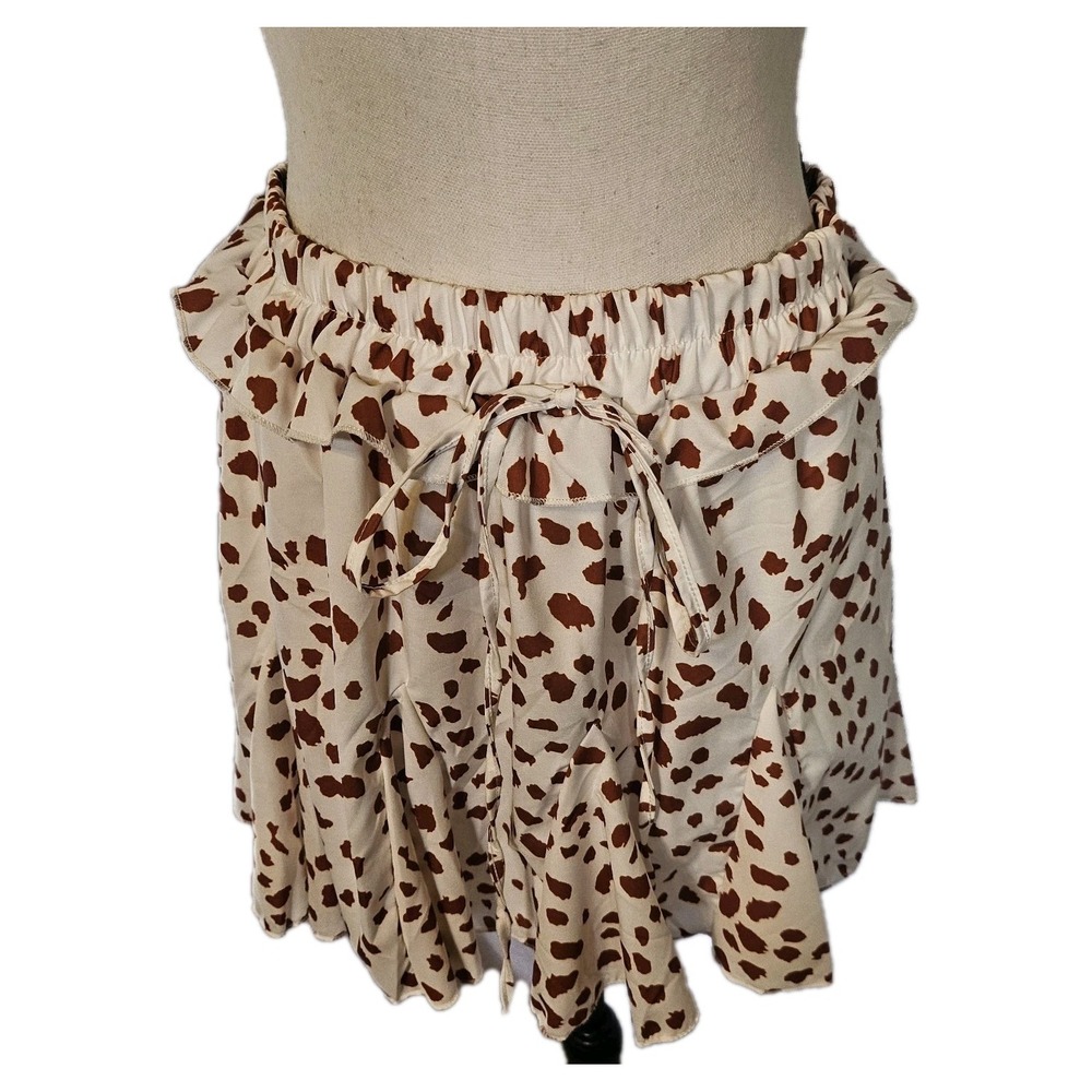 Animal Print Ruffle Mini Flowy Paperbag High Waisted Womens Skirt Sz L
